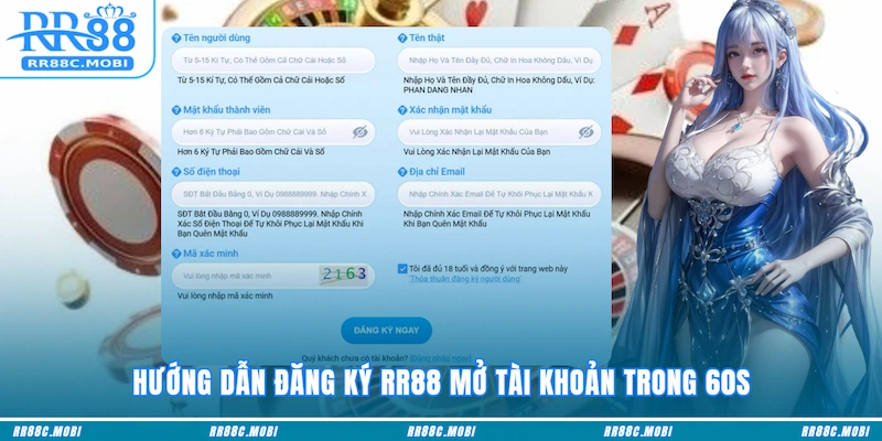 Hướng dẫn Đăng ký RR88 mở tài khoản trong 60s